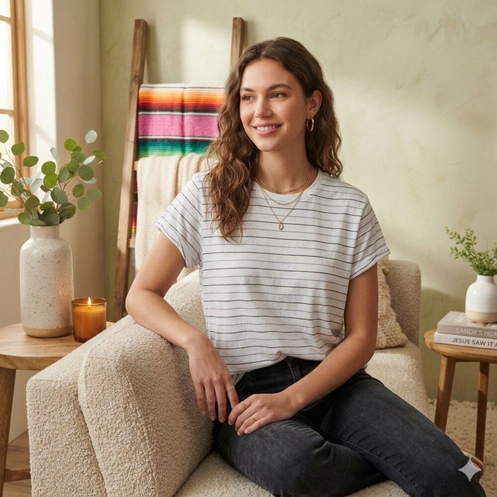 Universal Thread Striped T-Shirt Women's XXL Blue Black White Cotton